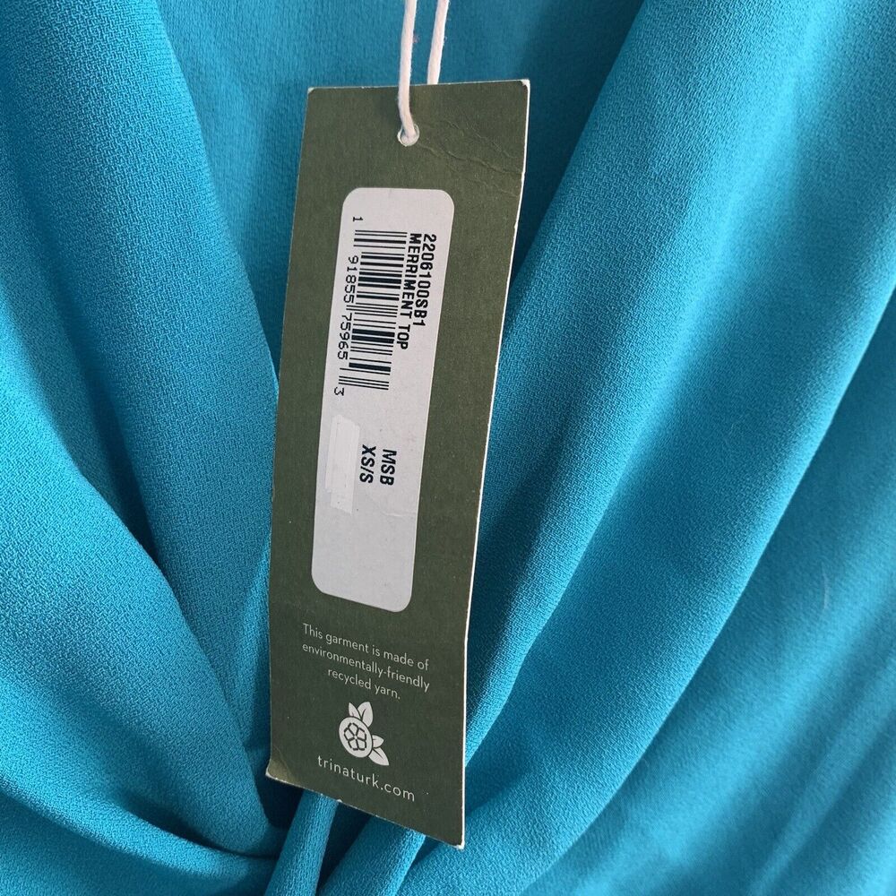 Trina Turk Merriman Twist Teal V-Neck Short Sleeve Top XS/S NWT - Picture 4 of 7